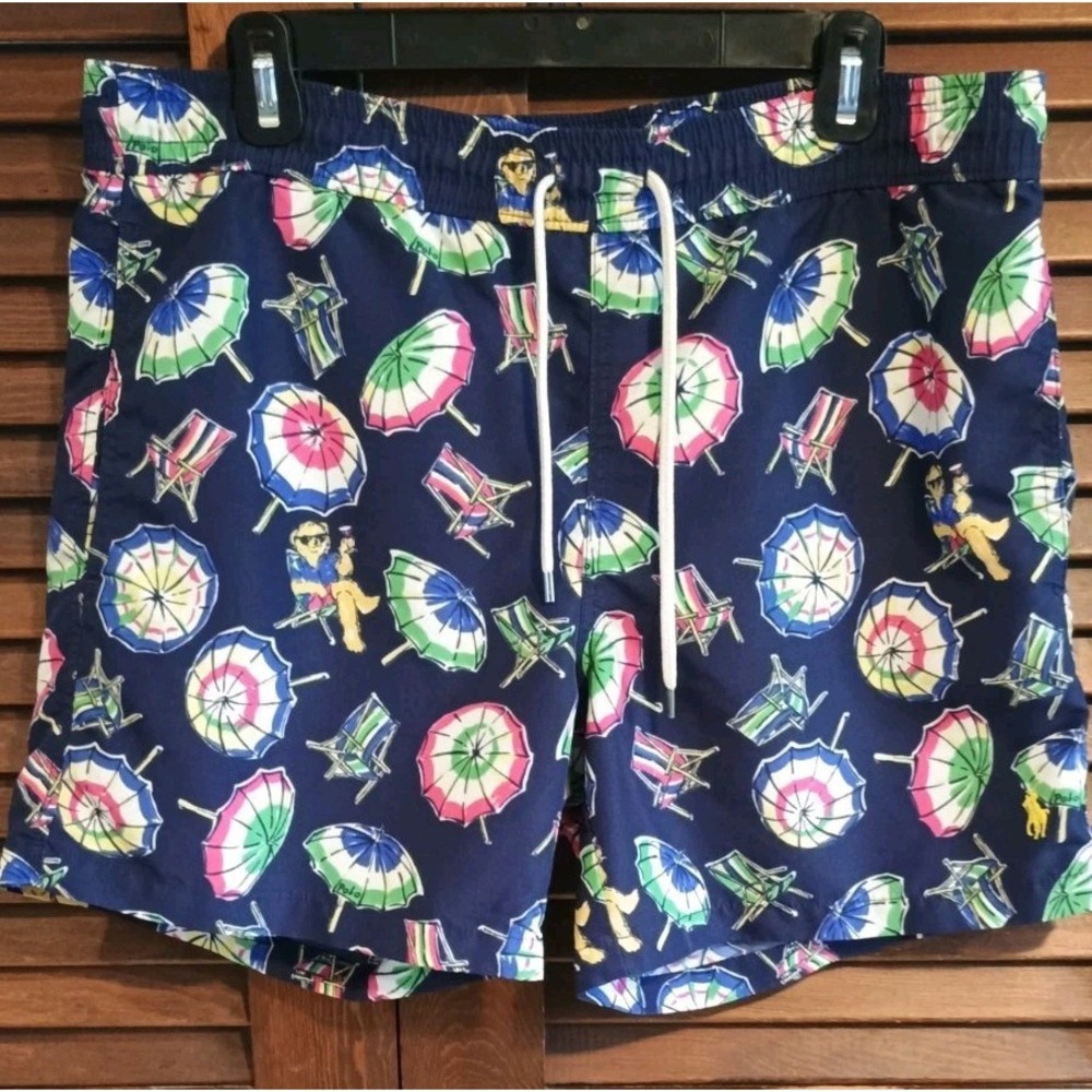 NWT Polo Golf Ralph Lauren Umbrella Swim Trunks Colorful Navy, Sz Small READ - Picture 1 of 12